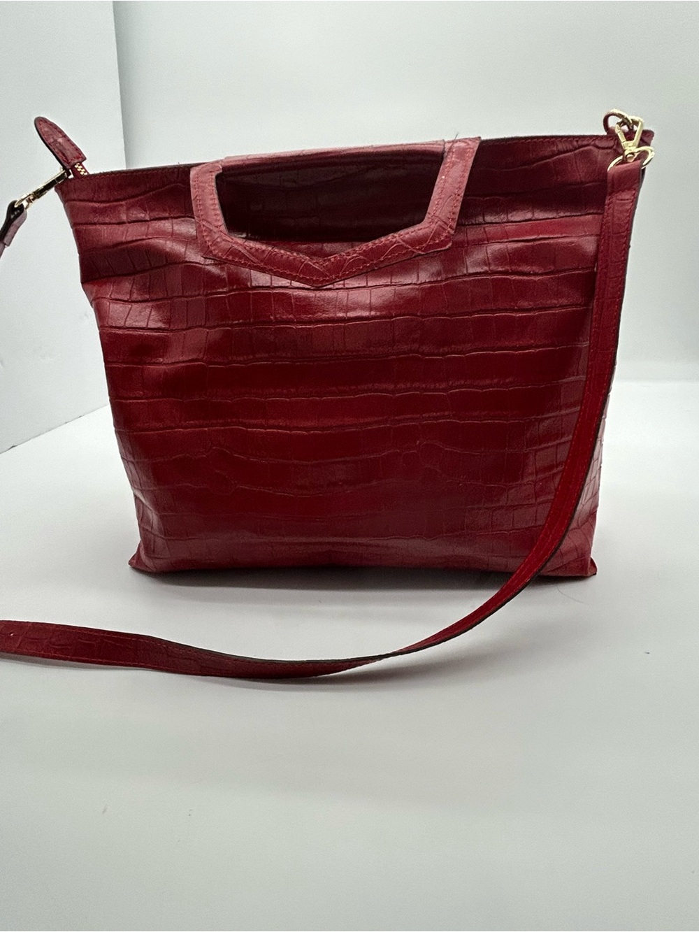Anna Paola Made In Italy Leather Red Croc-Embossed Hand Bag - Picture 4 of 8
